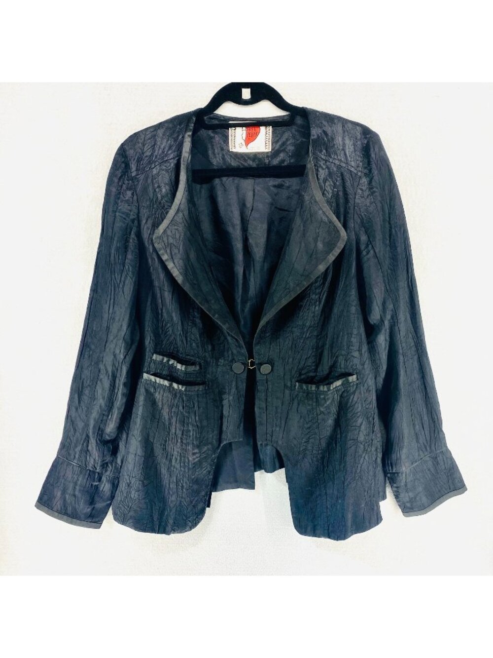 Vintage Free People Jacket Womens M Black Crinkle Pleat Blazer Whimsy Goth